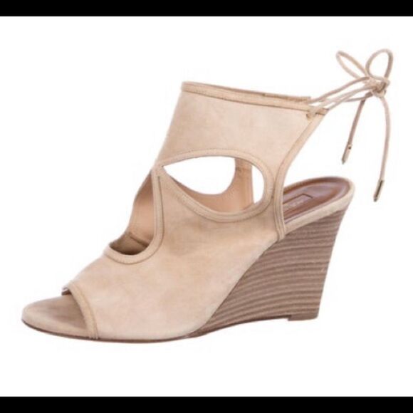 Aquazzura Firenze Cut Out Suede Wedge Sandals 9.5 - Picture 1 of 6